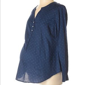 Blue w/white polka dot maternity long sleeve